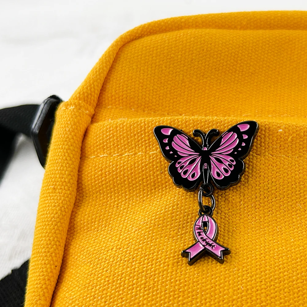 Ich werde es schaffen – Schmetterling, rosa Band, Emaille-Anstecker, Abzeichen zur Sensibilisierung für Brustkrebs, vermittelt Hoffnung, optimistische Brosche, Schmuck-Accessoire. – Detail 7