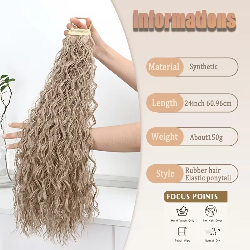 24Inch Synthetic Afro Kinky Curly Long Ponytail Extension Wrap-Around Hairpiece Voluminous Texture for Women Everyday Wear