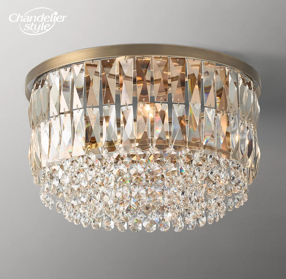 Portia Crystal Flushmount Modern Retro Round LED Clear Smoke Ceiling Lights Fixture Living Room Bedroom Indoor Lighting Lustre