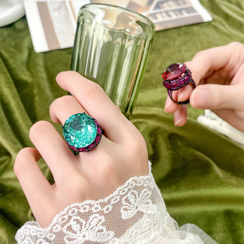 Adjustable Statement Ring Stunning in Pink Red Blue Prong Setting Oval Gemstones Detailing Trendy Eye Catching Jewelry for Women