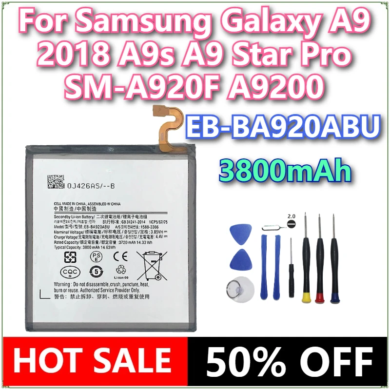 

Brand New EB-BA920ABU 3800mAh Mobile Phone Battery For Samsung Galaxy A9 2018 A9s A9 Star Pro SM-A920F A9200 Mobile Phone+tools
