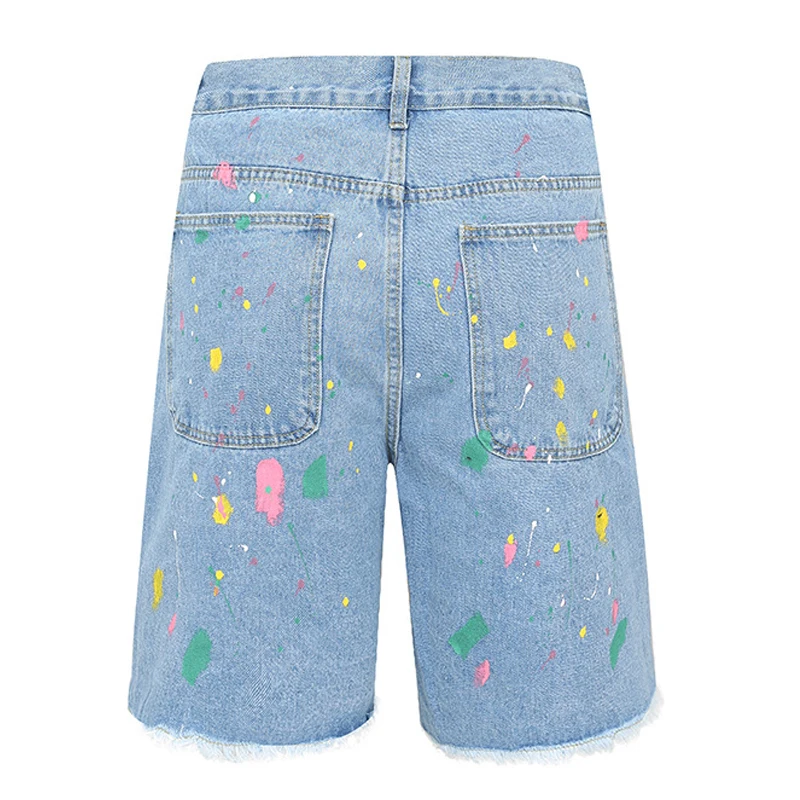 Harajuku Vintage Knitted floral Pattern Denim Shorts Men\'s Oversized Straight Cut Jeans Casual Loose Shorts College Pants Y2K