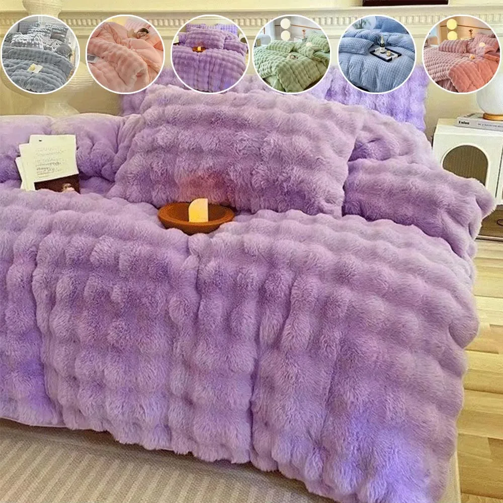 

Faux Rabbit Fleece Thicken Warm Quilt Cover Winter Plush Bed Duvet Cover for Single Double Queen King Bed Funda Edredón 이불커버 면
