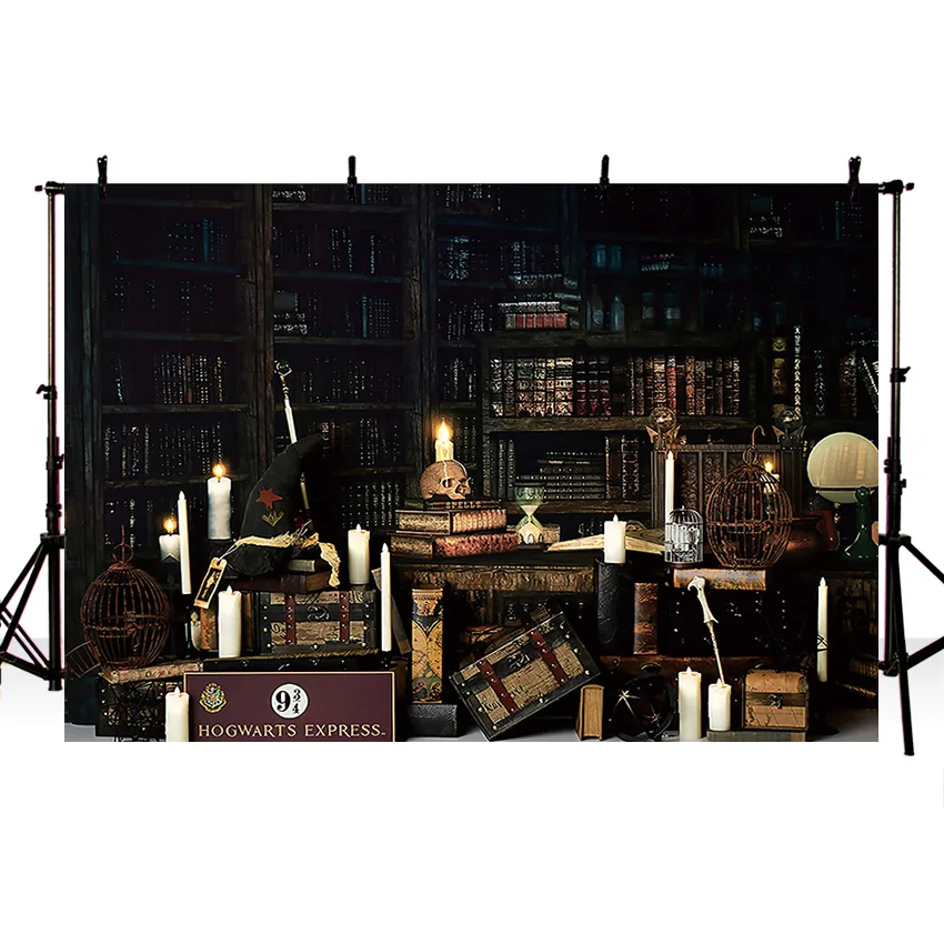 Mehofond Retro Old Magic Library Photography Backdrop Study Child Portrait Wood Bookshelf Book Decor Photo Background Studio