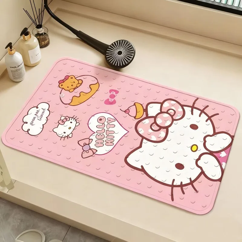 

Hello Kitty Inspired Bathroom Mat Kawaii Anime Character Water Repellent Anti Skid Rug with Suction Cups for Shower daily use