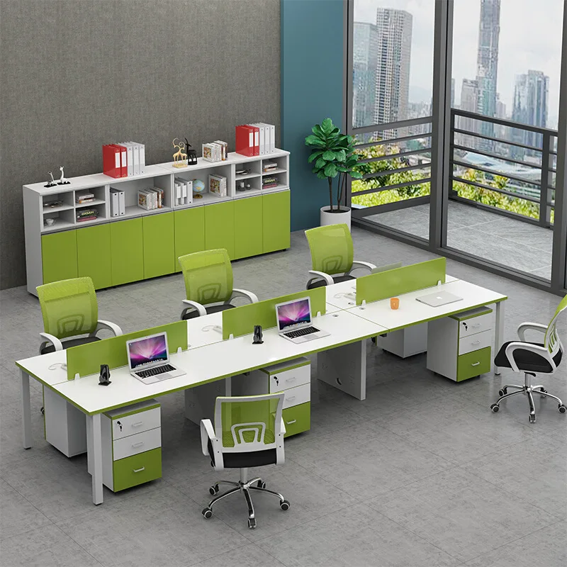 

Office desk and chair combination simple modern staff table 4 artificial seats green double face-to-face computer desk