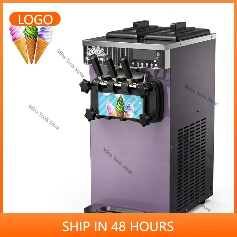 Desktop Soft-Serve Ice Cream Machine with PLC Control 220V 1300W Stainless Steel Multi-Plug for Ice Cream Cones
