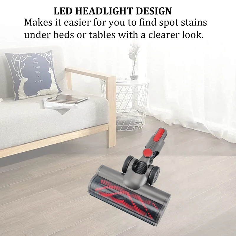 Escova motorizada com rolo de cerdas aspirador cabeça para dyson v7 v8 v10 v11 piso acessório com faróis led