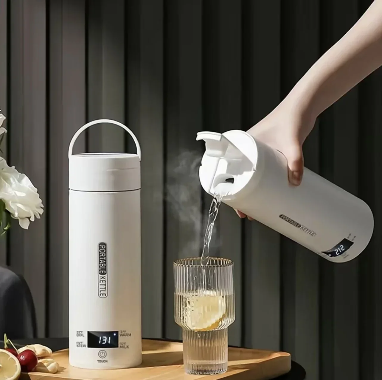 450ML Electric Kettles Portable Tea Coffee Kettle Travel Boil Water Thermal Cup Anti-Scald Water Bottle English Menu