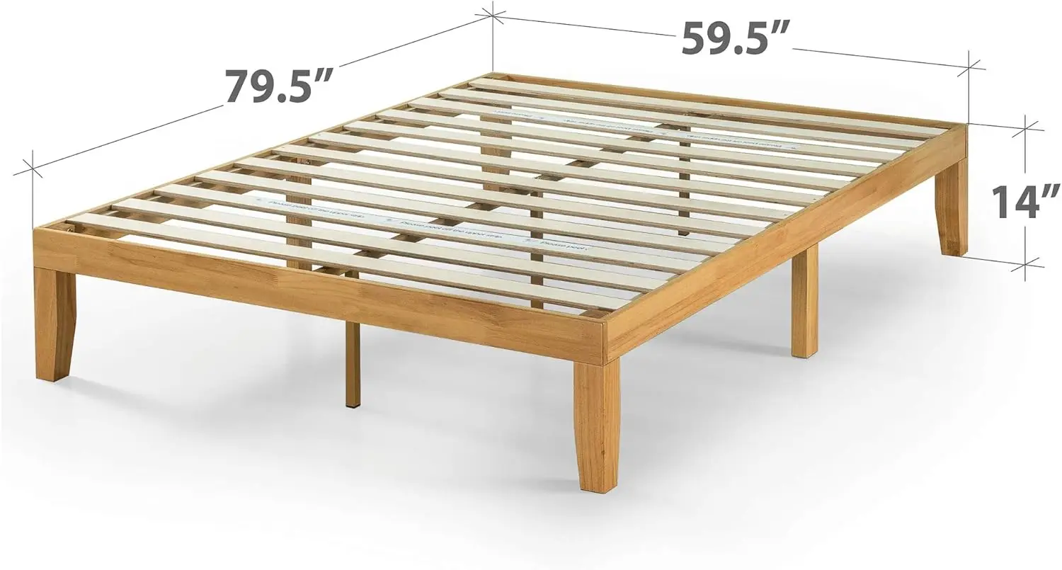 Wood Platform Bed Frame, Wood Slat Support, No Box Spring Needed, Easy Assembly, Natural, Queen