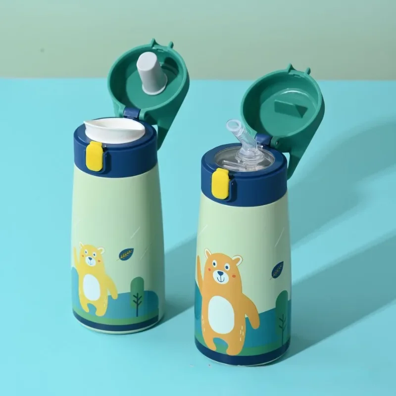 Children's Stainless Steel Straw Insulated Cup Cartoon Leak Proof Vacuum Bottle Children's Insulated Water Bottle Insulated Cup