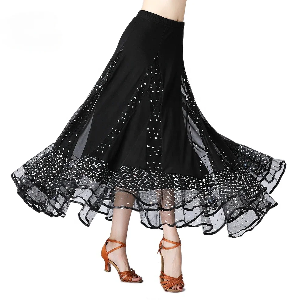 New Modern Dance Sequin Skirt Ballroom Long Half-body Swing Skirt Dance Performance Wear