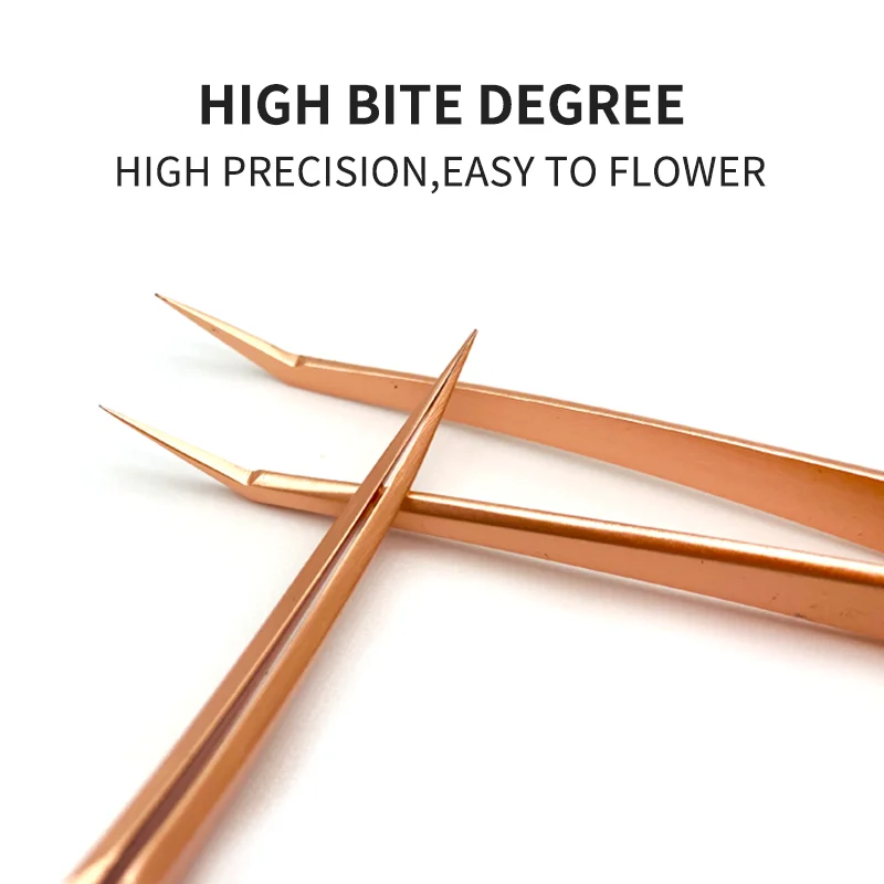 NATUHANA Anti-Static Eyelash Extension Tweezer Gold Stainless Steel Eyelashes Tweezers Professional for Volume Fan Makeup Tools