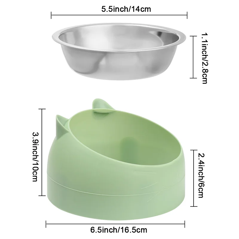 Stainless Steel Cat Food Bowls 15° Slanted Bowl for Dogs and Cats Creative Kitten Puppy Food Feeding Bowls Protect Neck Non-Skid