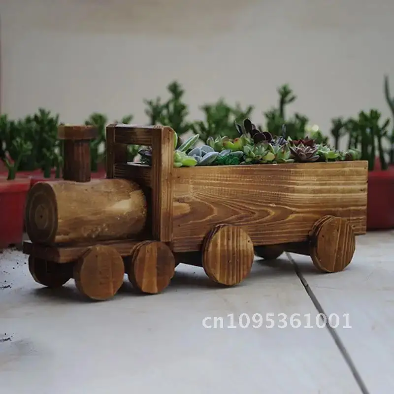 Maceta de jardín de tren de madera Retro, planta suculenta, decoración en maceta, macetero de flores para el hogar, bonsái Dropship