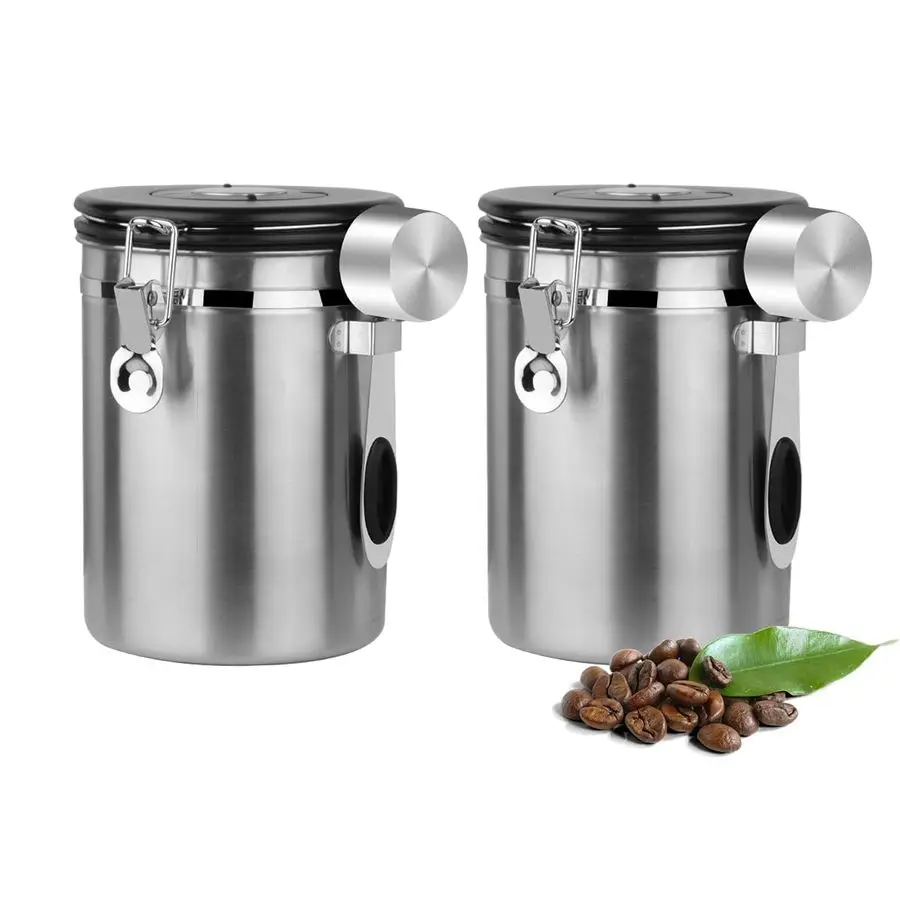 

Canister Airtight Storage Container Stainless Steel Air Tight Coffee Jar with Scoop, Date Tracker CO2 Release Valve for Dry Food