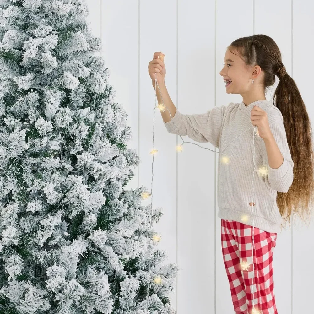 Sztuczna choinka, 7,5 stopy nieoświetlony śnieg flokowany wzór sosny, pełny wygląd śnieżny z łatwym montażem, metalowy stojak