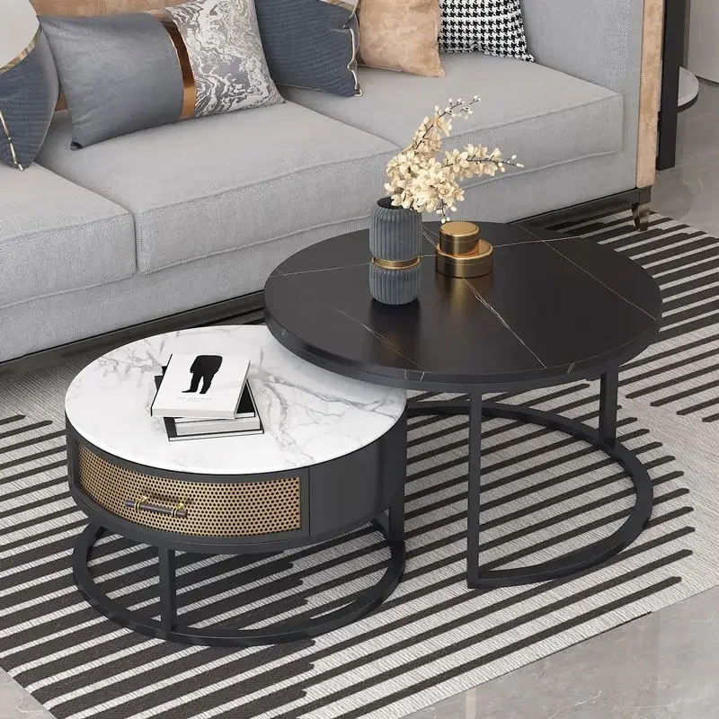 

For Newly Design Modern Light Luxury Round Shape Marble Coffee Table Set for Living Room