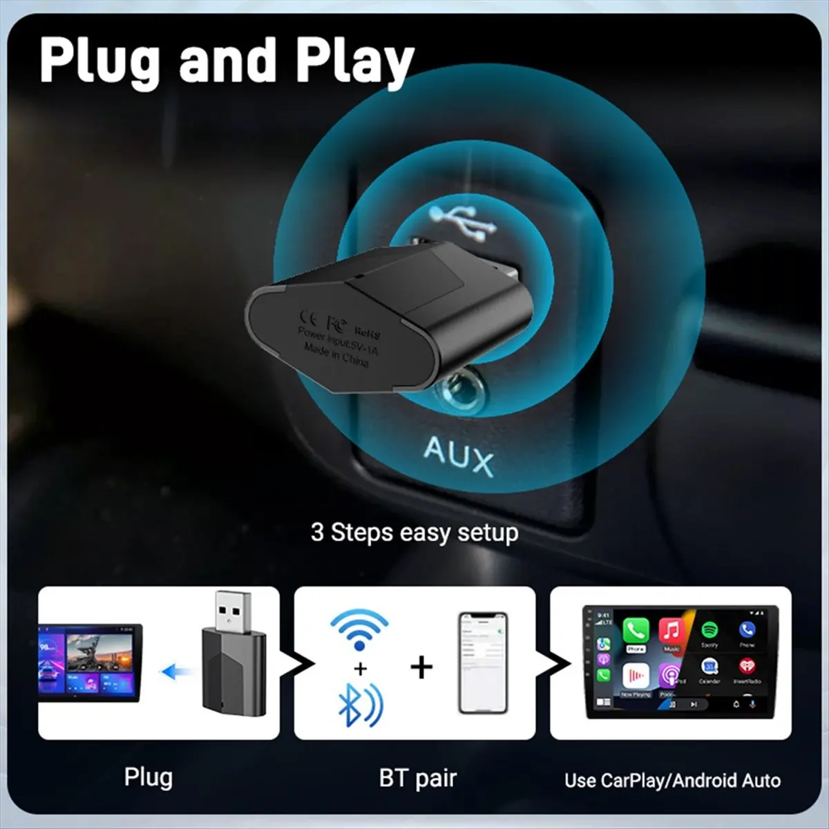 Wireless Carplay Adapter 2in1 Smart Mini Box for Android Auto WIFI BT Auto Connect for