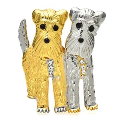 Wuli&baby Cute Two Dogs Brooches For Women Unisex Metal Lovely Puppy Pets Animal Party Casual Brooch Pins Gifts