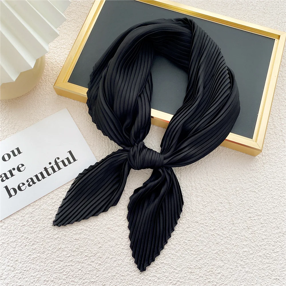 Luxury Design Silk Ribbon Scarf Women Square 70cm Hairband Soft Satin Female Headband Bag Neck Ties Headscarf Crinkled Bandana