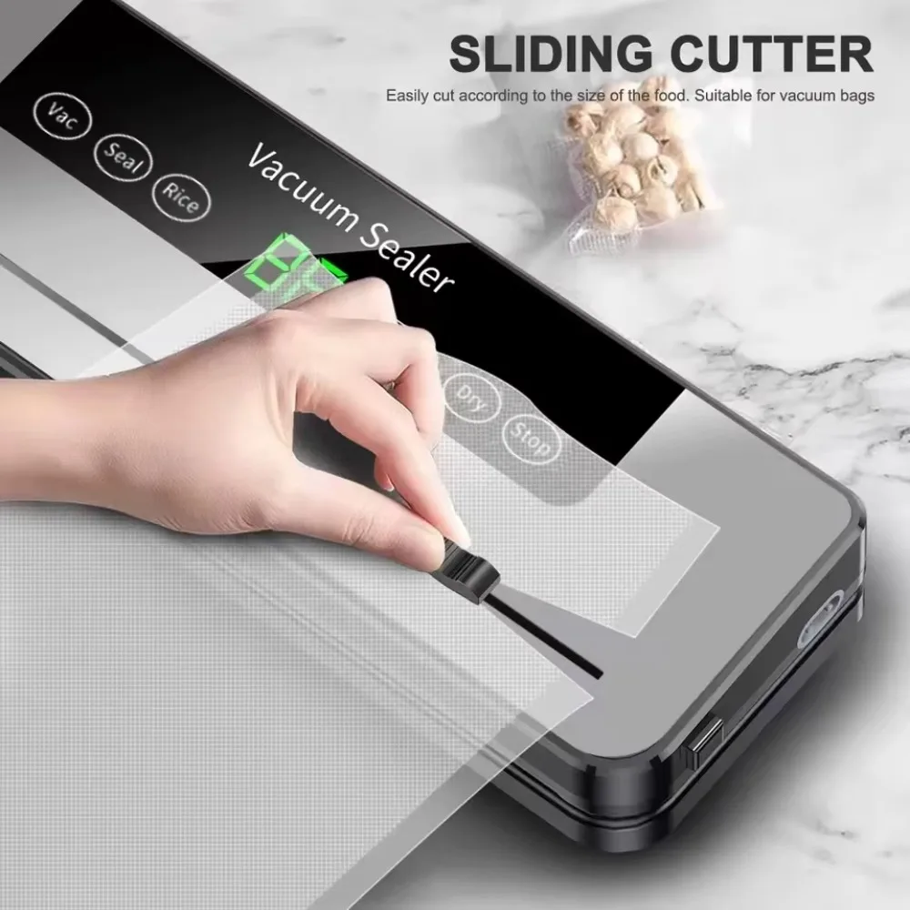 Electric Vacuum Sealer Machine, Touch Button Food Storage Sealer with Built-in Cutter – Dry/Wet Sealing for Kitchen Packaging