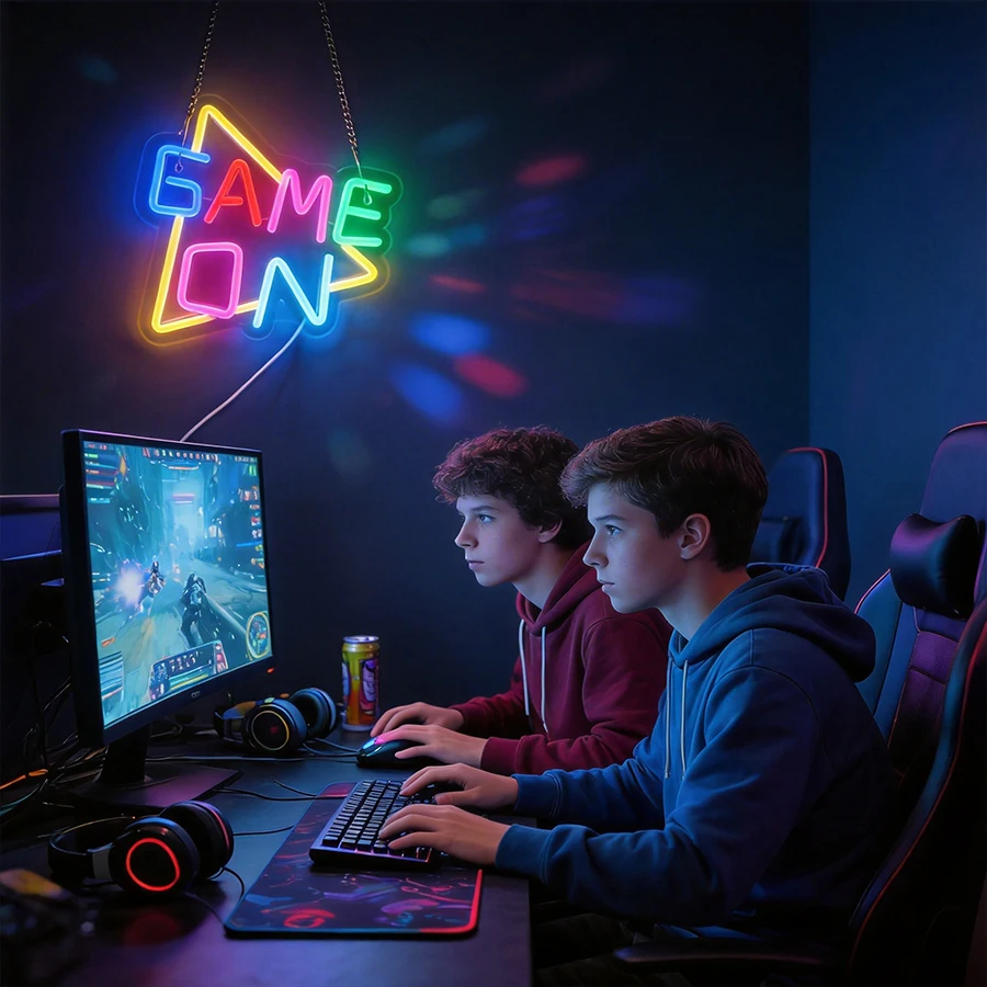 Game on Neon Sign,Gamepad Shaped Neon Sign For Teens Boys Bedroom Wall Decor,LED Game Controller Neon for Game Zone Party Gift view 6