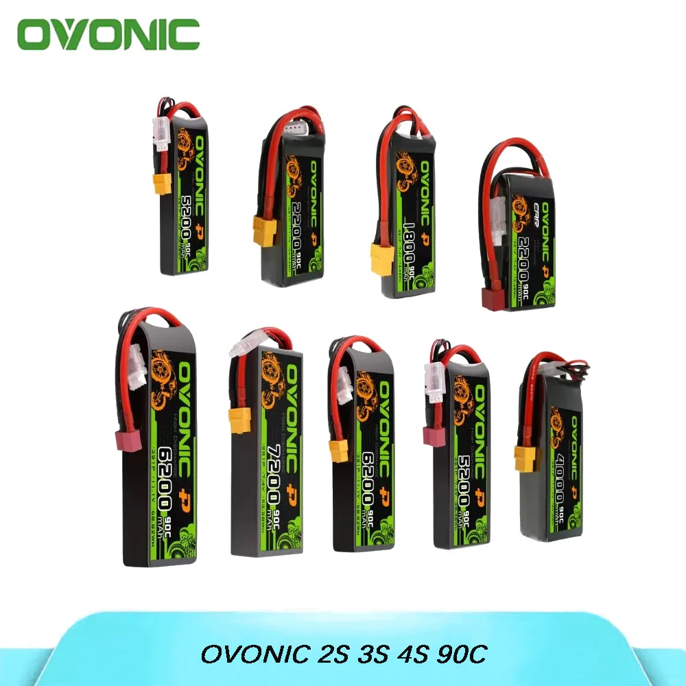 

OVONIC 2S 3S 4S Lithium-ion Battery 90C 800mAh-7000mAh, with XT60/T connector, suitable for multi-rotor and RC vehicles.