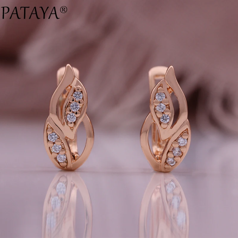 PATAYA Lucky Leaf Hollow Earrings Rings 585 Rose Gold Color Ethnic Bride Wedding Jewelry Sets Fashion 2023 Women Party Usual Set