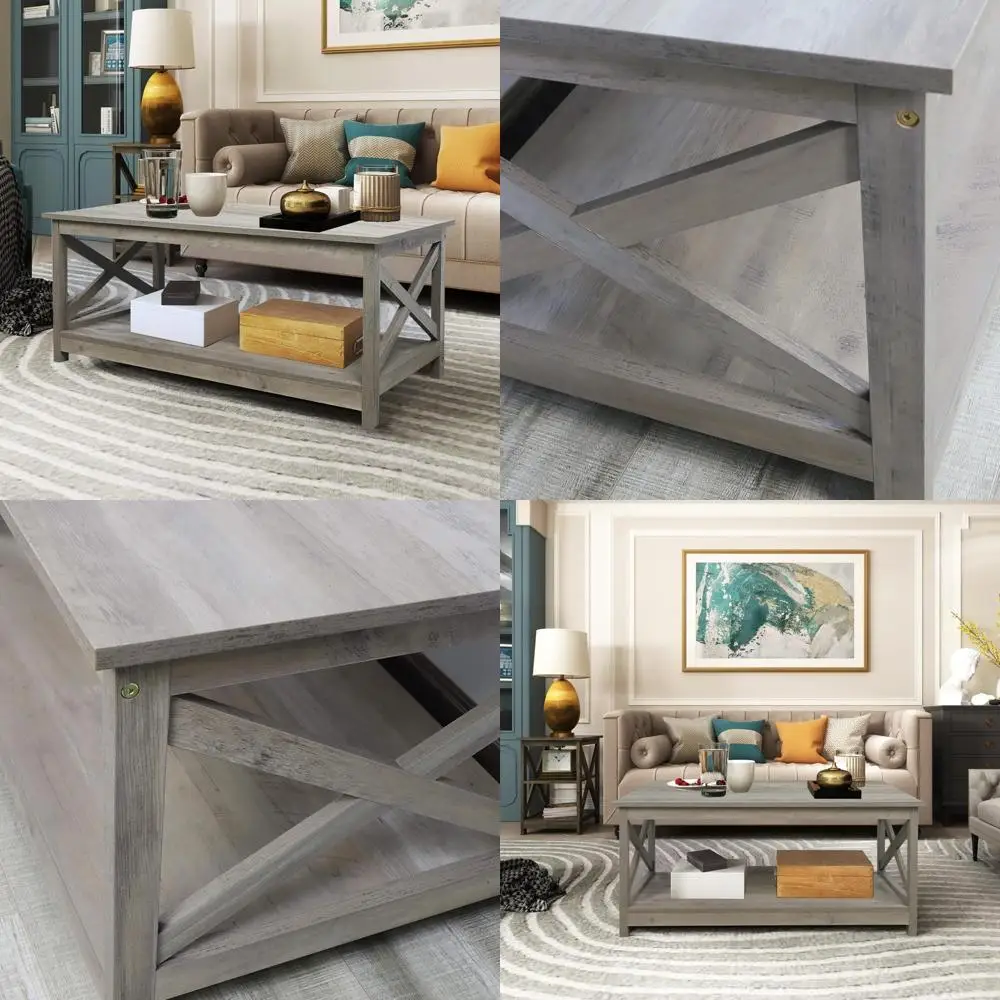 

Журнальный столик Sophia Rainbow: современный фермерский стиль с двухуровневым хранилищем, отделка из мытого дуба 40 шт.