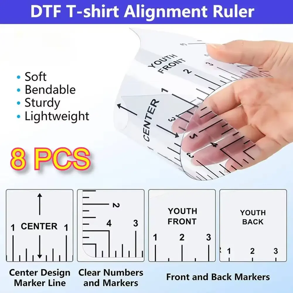 DTF Align ไม้บรรทัด DTG เสื้อ DTF Alignment ไม้บรรทัดชุดเครื่องมืออะคริลิคเสื้อยืดไม้บรรทัดท่องเที่ยว Center Designs สําหรับไวนิล HTV Alignment Kit