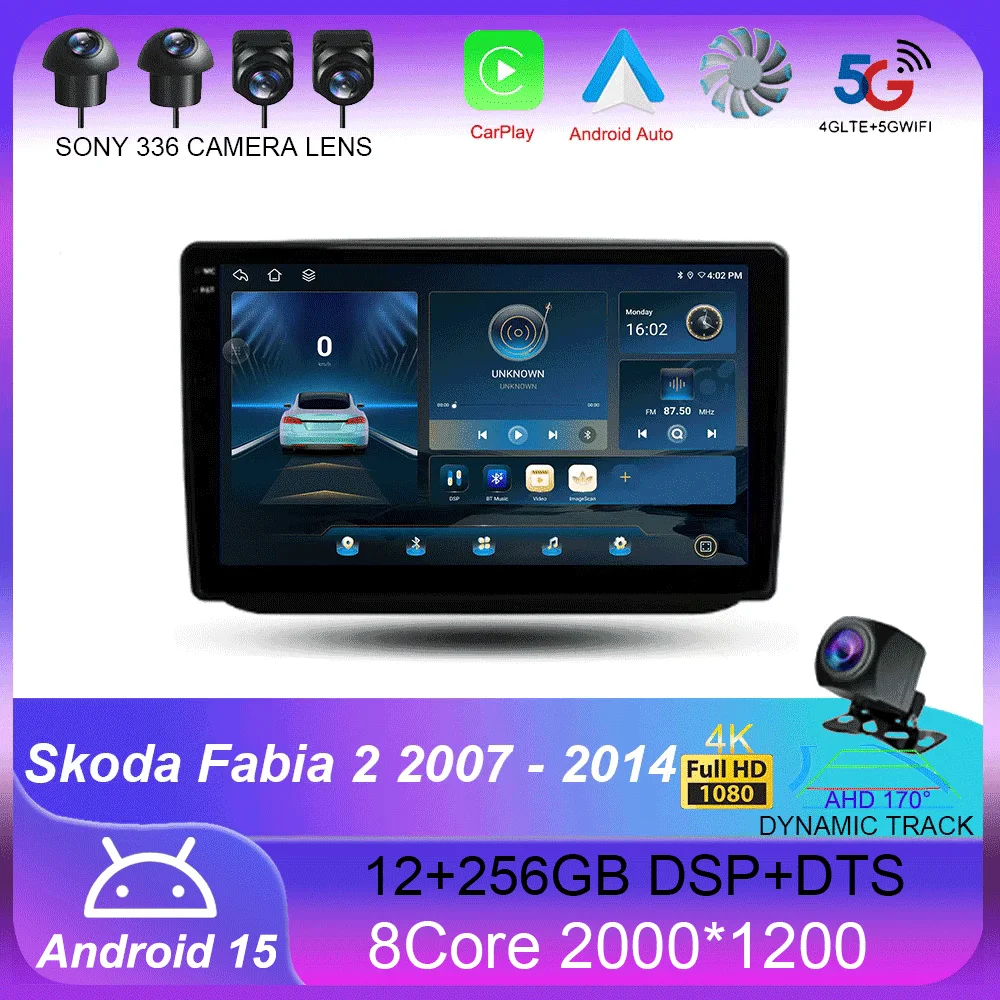 

For Skoda Fabia 2 2007 - 2014 Carplay Auto 4G+WIFI GPS Car Radio Navigation Multimedia Video Player Stereo BT Android 15