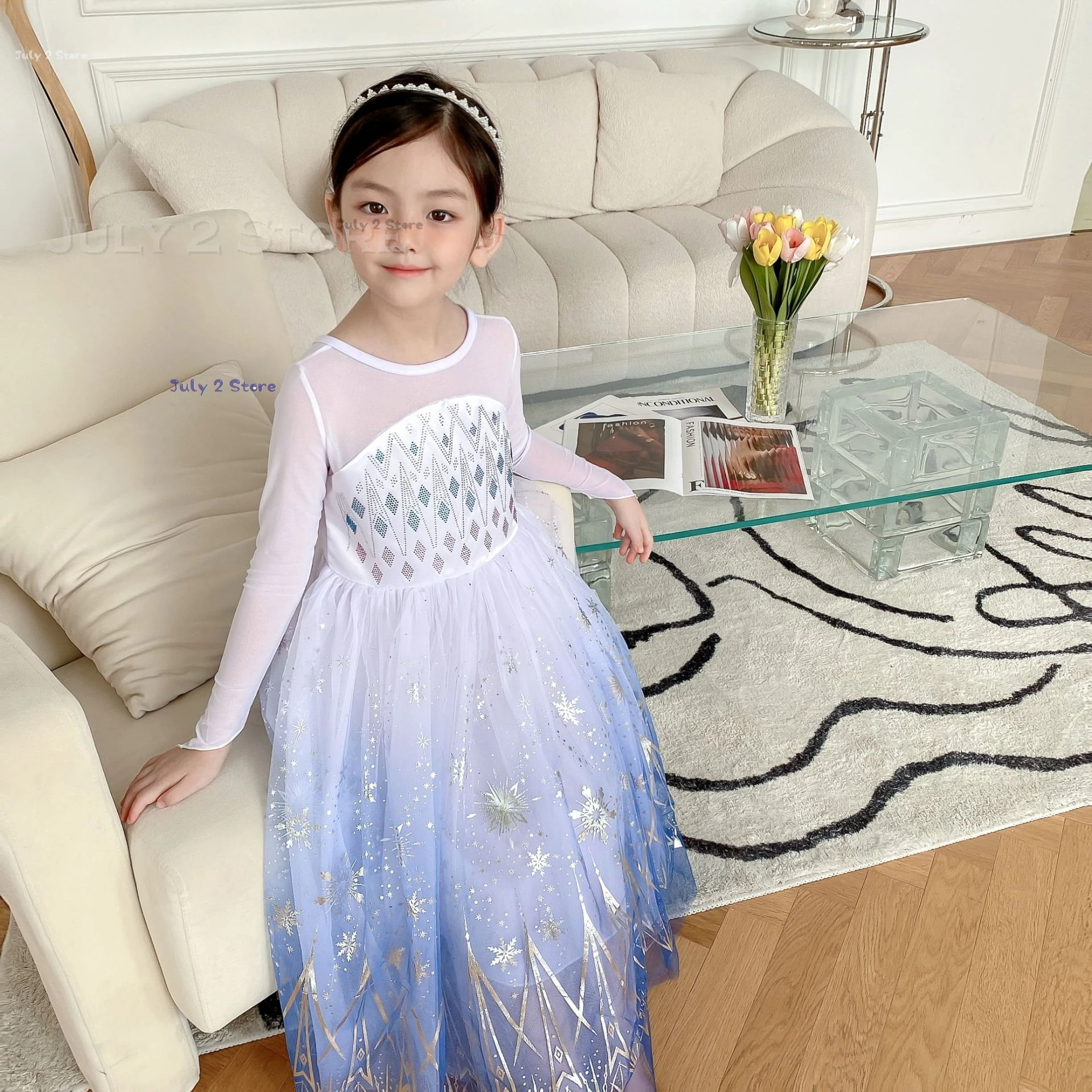 

Ice Winter Queen Anime Princess Cosplay Costume Elsa Gradient Blue Fantasia Suit Halloween Party Kids Girl Dress up Uniform