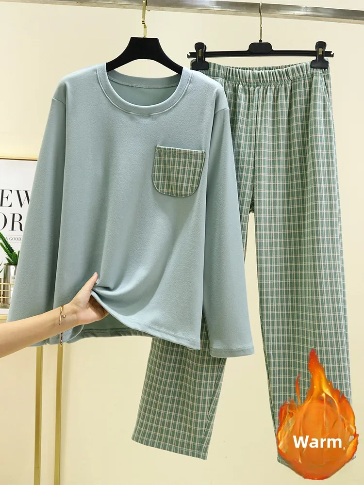 

Men's Thermal Spwear Set with kets Thiened Loose Fit Home Clothes Velvet Fabric Long Sve round Ne Home Leisure Wear