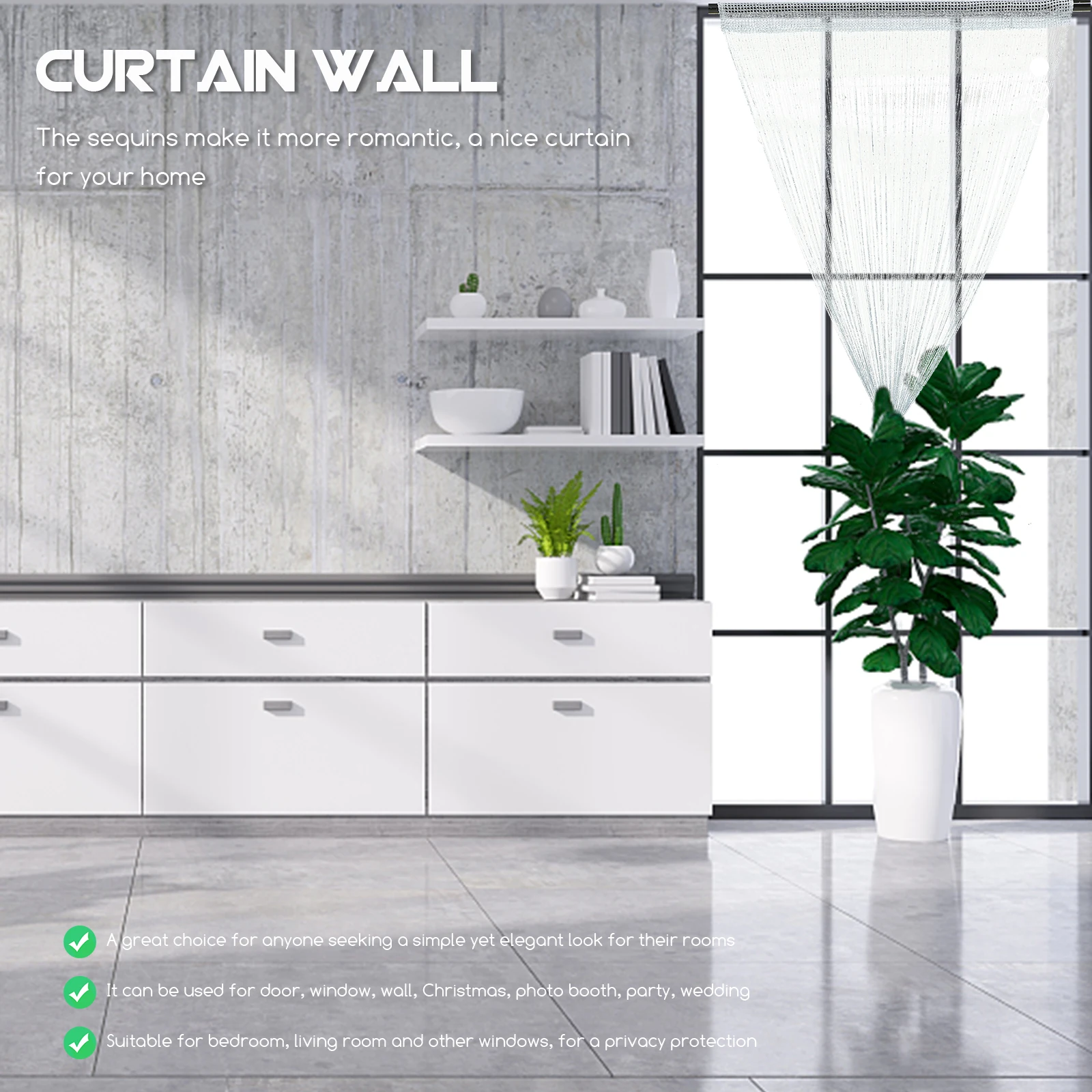 

Tassel Door Curtain Polyester Thread Fringe Home Decorative Nursery Room Window Privacy Protection Elegant Sequins Christmas