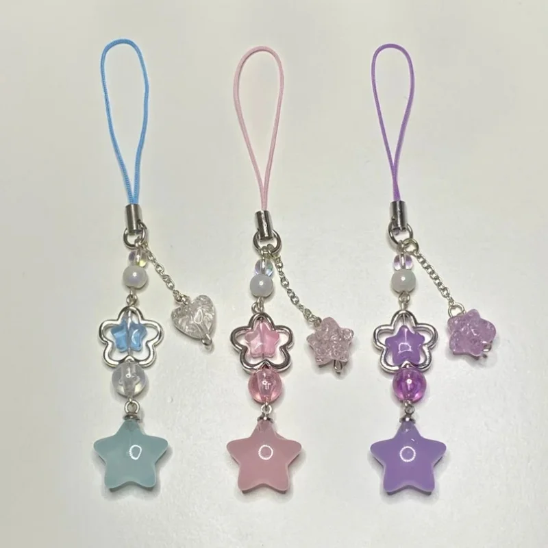 Jelly star bead keychain phone accessories Y2K fashion handmade star bead jewelry friendship couple jewelry