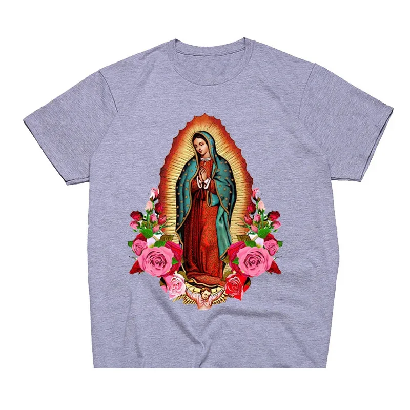 Virgin Mary T-Shirts Our Lady of Guadalupe Print Men Women Casual Short Sleeves Cotton T Shirt Harajuku Unisex Tees Top Clothing