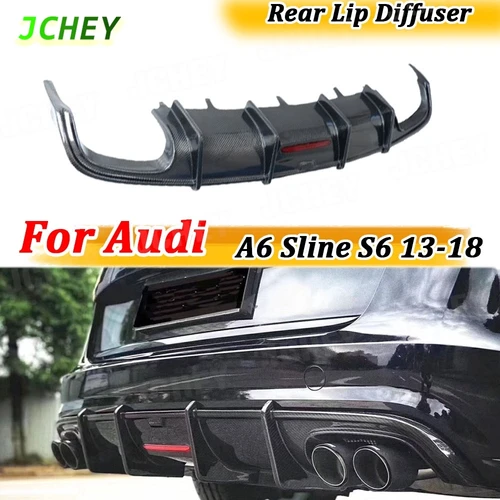 JCHEY リアディフューザーリップアウディ A6 Sline S6 2013-2018 非 A6 ベースカーボンファイバーフィンサメスタイルスキッドプレート車のバンパーガード