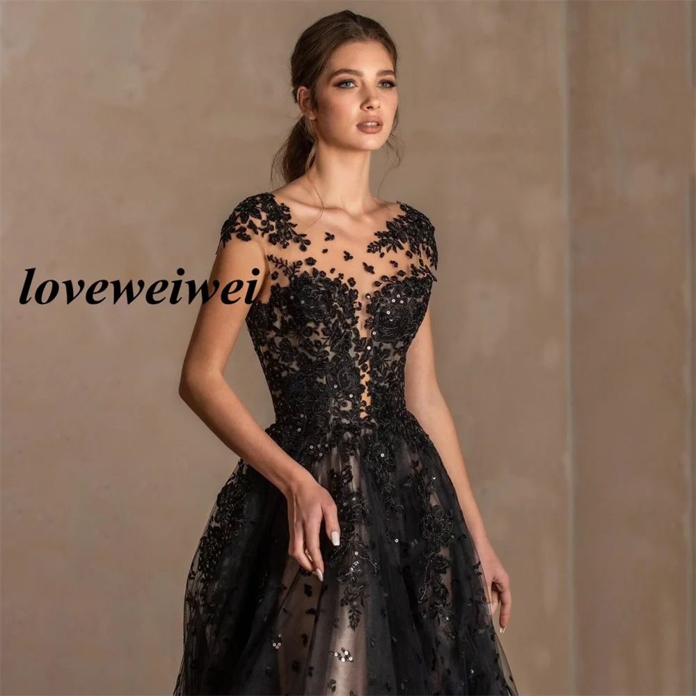 Vestido de fiesta de lentejuelas negras, manga larga, vestidos de celebridades, cuello redondo, vestido de noche, una línea, largo hasta el suelo,
