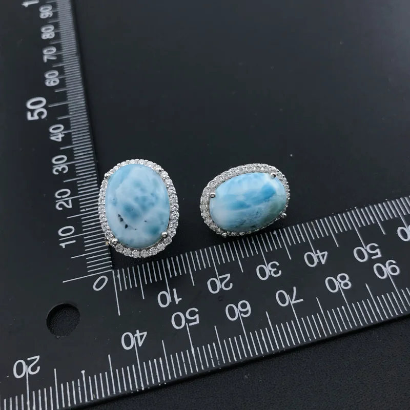 Orecchini Larimar naturali alla moda in argento Sterling 925 con pietre preziose 16*12mm gioielli per le donne festa di compleanno regalo di natale