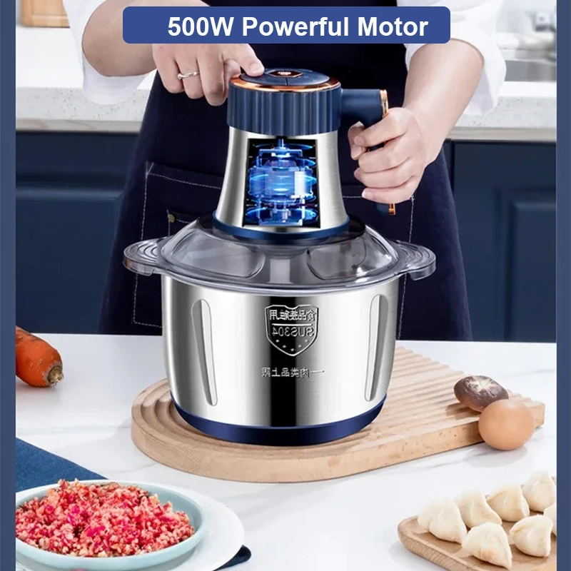 5L 전기 고기 분쇄기 쵸퍼 스테인레스 스틸 고기 야채 블렌더, 500W 가정용 먹거리 푸드 프로세서 Mincer 5 가지 모드