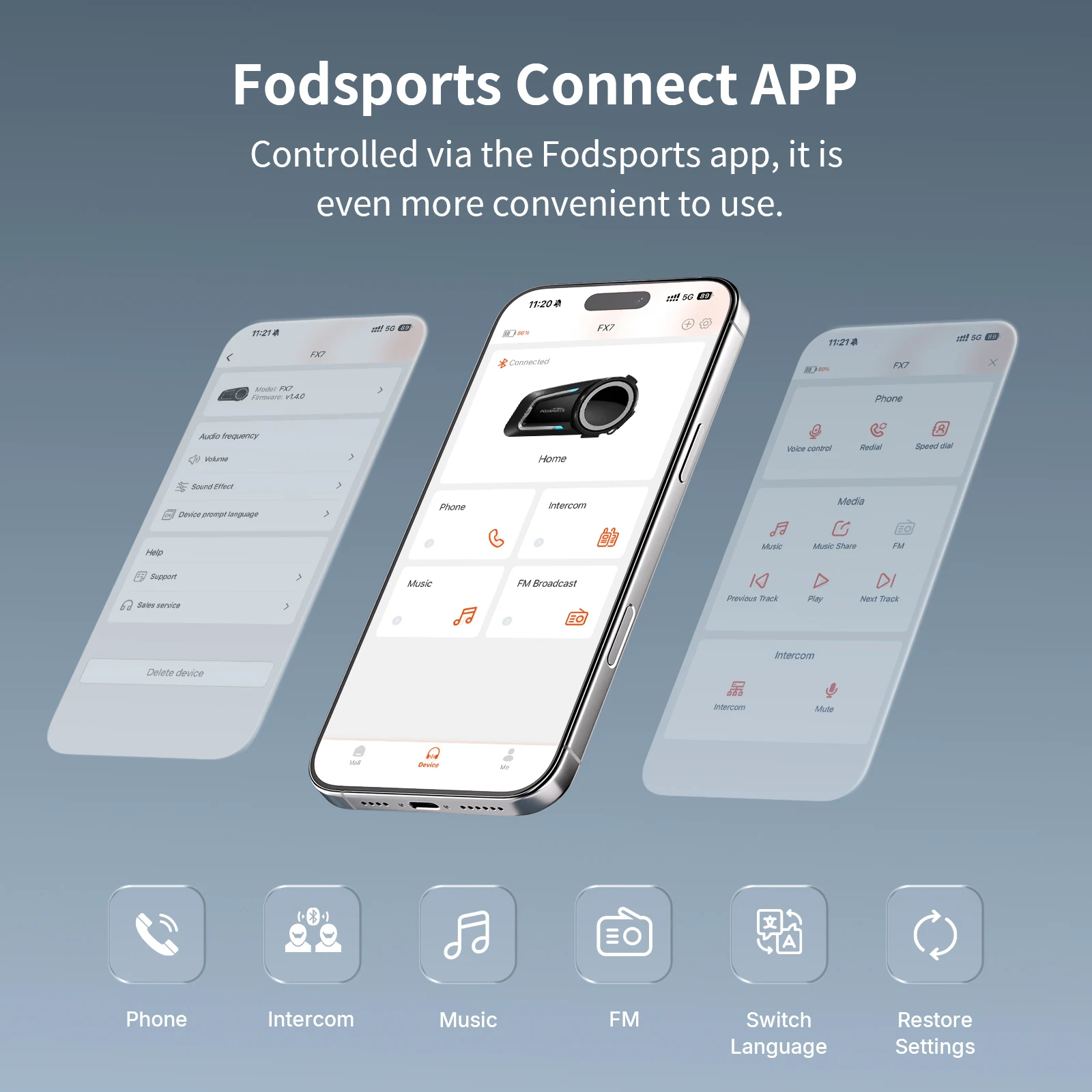 Fodsports FX7 Motorcycle Helmet Intercom Mesh Bluetooth Helmet Headset Moto Interphone,10 Rider 2000M,BT5.4,Support APP