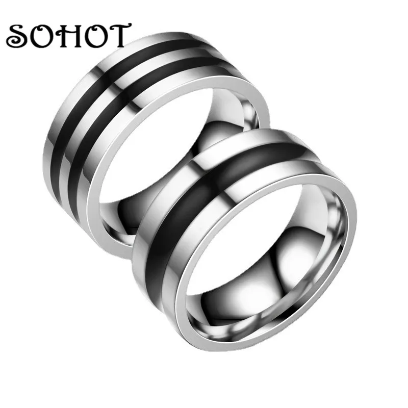 SOHOT  Titanium Steel Round Black Enamel Rings Jewelry For Men Simple Punk Retro Fashion Party Travel Bar Gift Wholesale