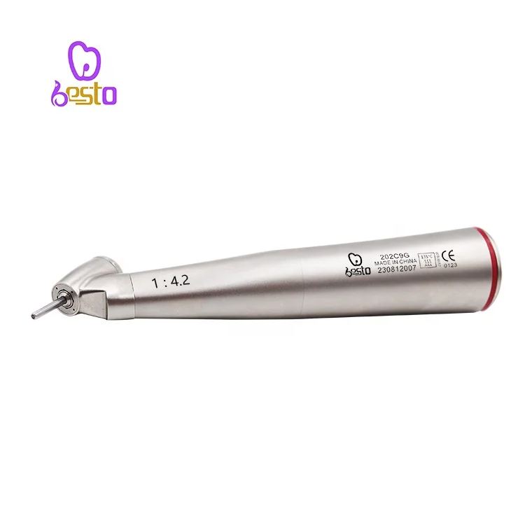 dent al 1:4.2 Increasing Contra Angle 45 Degree Fiber Optic Low Speed Handpiece Red Ring E-type Connector denti stry Instrument