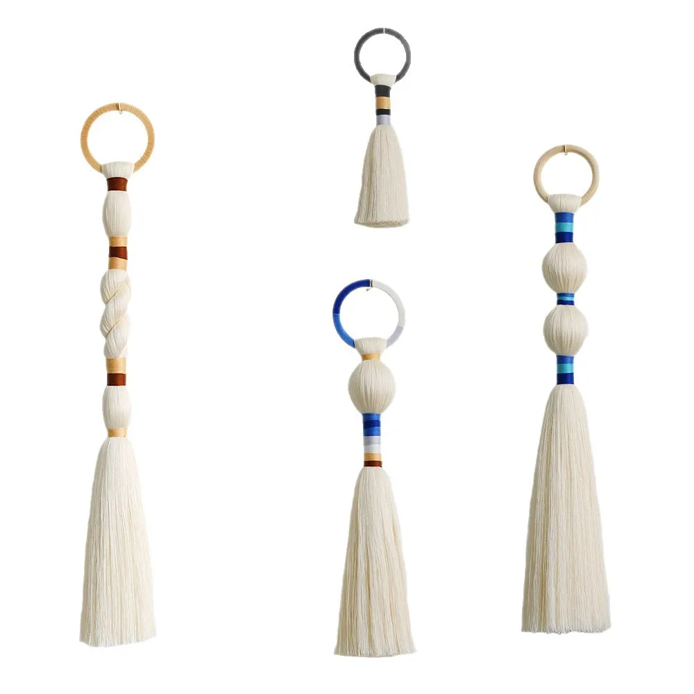 Nordic Long Tassel Wall Hanging Handmade Woven Tapestry Pom Pom Fringe Door Handle Decor for Living Room Bedroom view 5