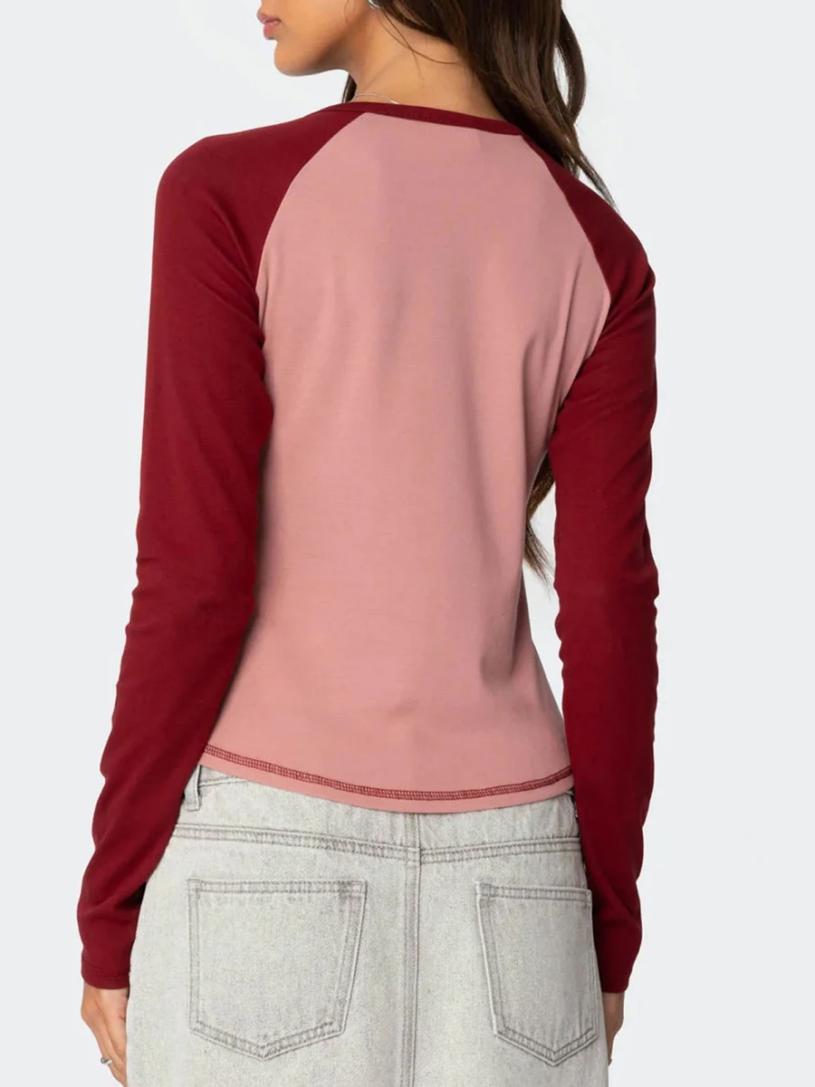 Grafik-Herbst-T-Shirt für Damen, schmaler Nummerndruck, Raglan, langärmelig, Rundhalsausschnitt, bauchfreies Hemd, lässig, Teenager-Mädchen-T-Shirt, Pullover, Streetwear