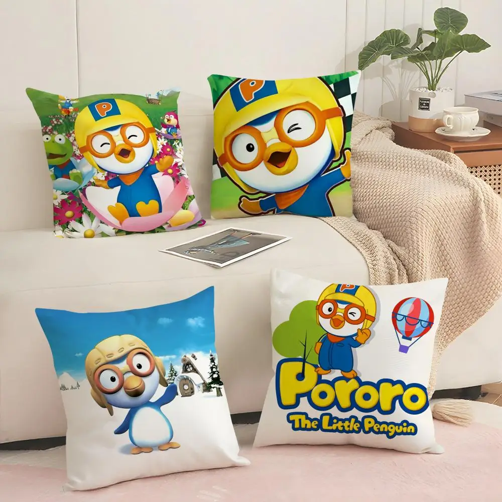 P-pororo the Little Penguin Cushion Cover Silky Short Plush Sofa Pillow Cover Hidden Zipper Soft Dustproof Case for Home Decor