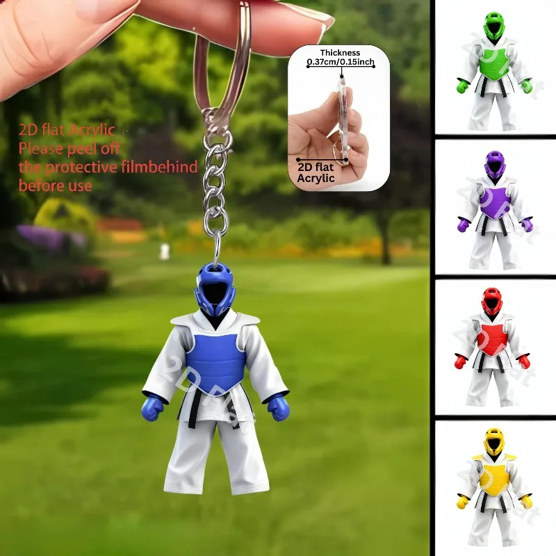 Funky Taekwondo Suit Keychains 2D Acrylic Pendant Perfect for Holiday Decoration Backpacks Accessory Party Gifts Sporty Ornament