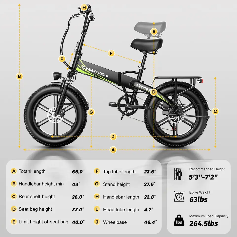Cybervelo 20' 1000W Foldable Mountain Sand Off Road E-Bike 48V 20AH Built-in Battery 80 Miles+ Long Range Electric-Bike for Adult EK5 image 9