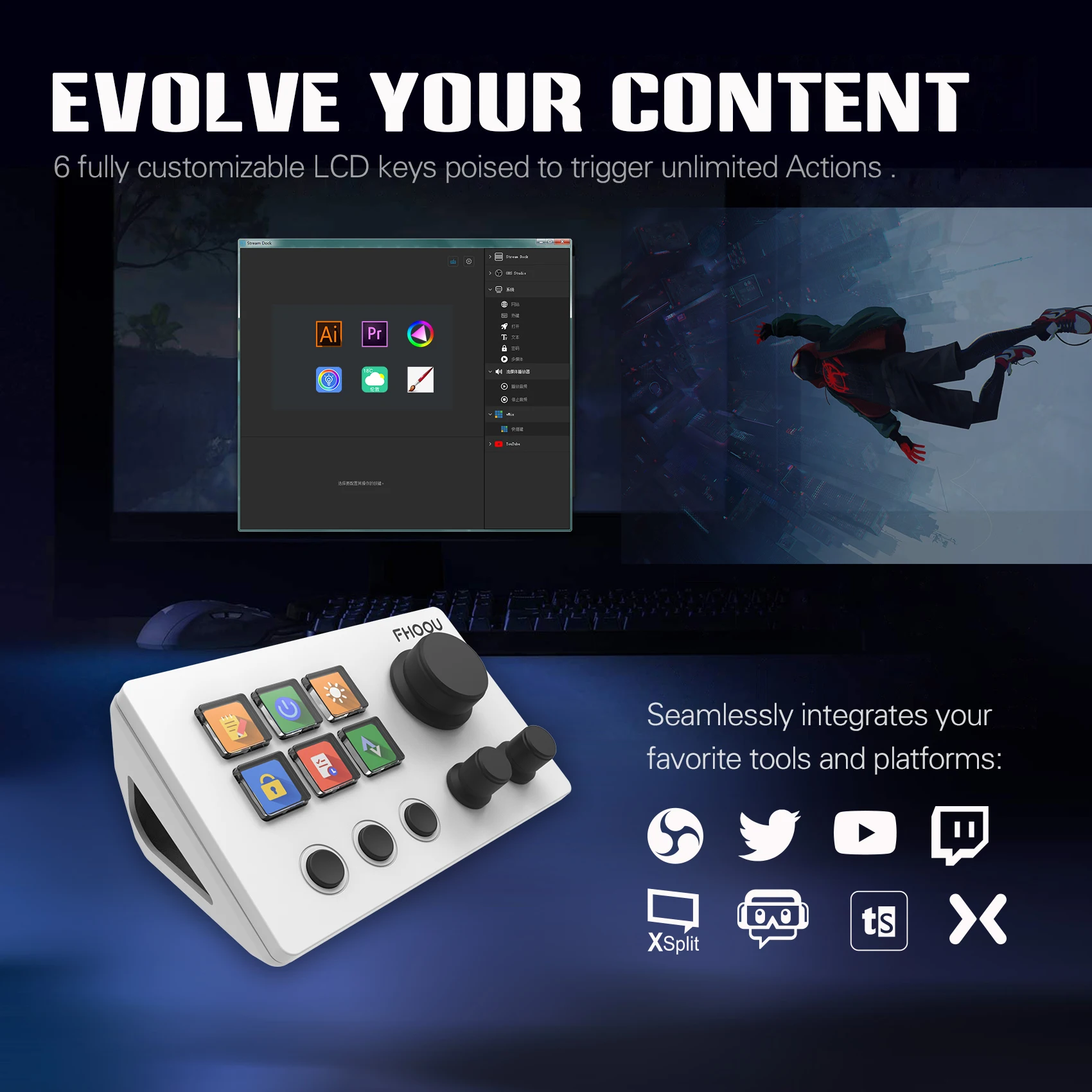 Mirabox N3 StreamDeck Visual Keyboard LCD Button 6 Keys Live Content Creation Controller Stream Deck Custom Button For Win/MacOS